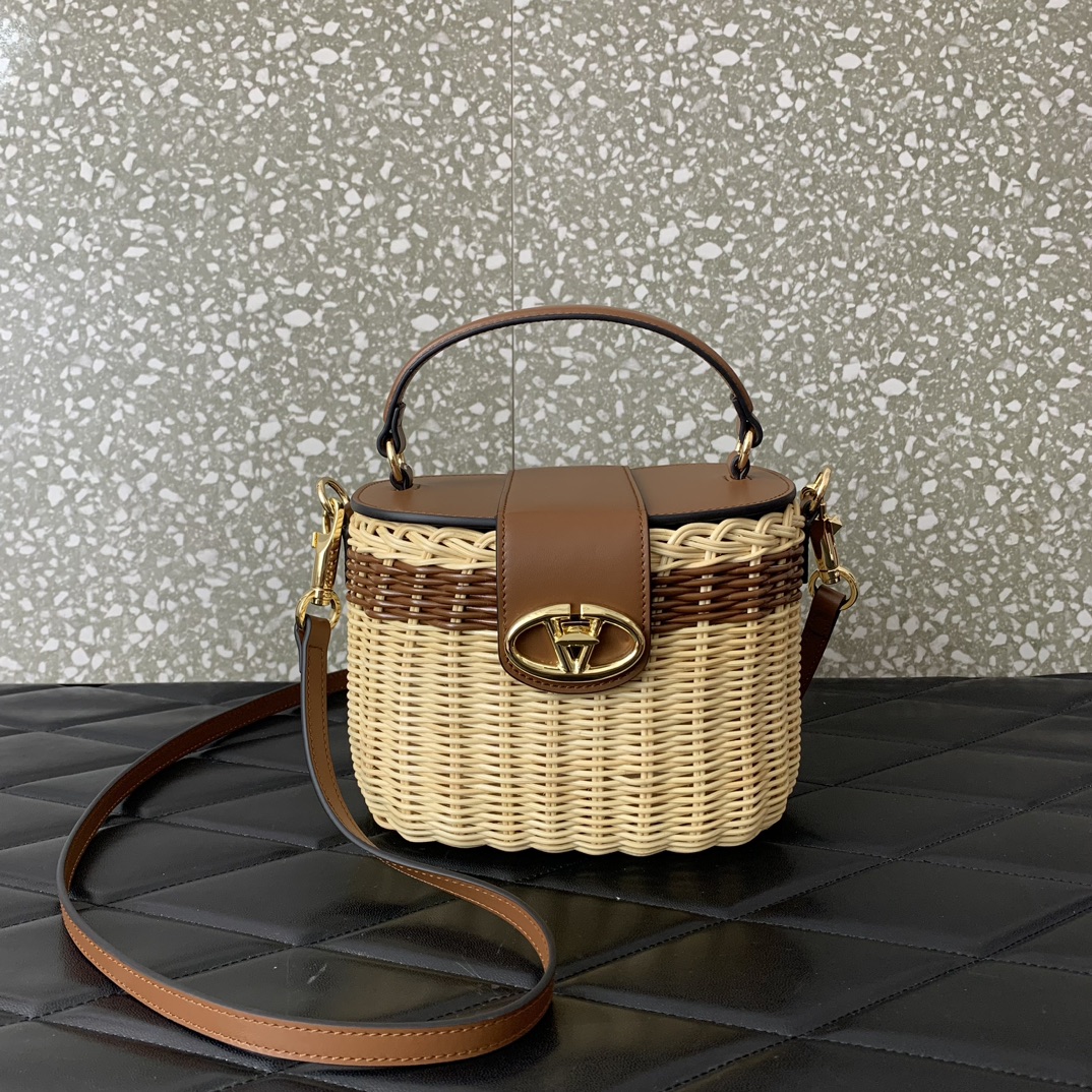 Valentino Garavani VLogo Signature Wicker and Leather Vanity Bag 